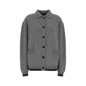 GUCCI Wool Knit Cardigan with Signature Stripes Women GREY T-Shirts & Tops